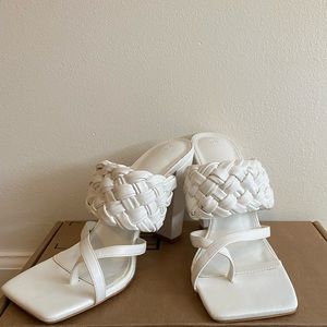 White Braided Heel Mule Sandals 9